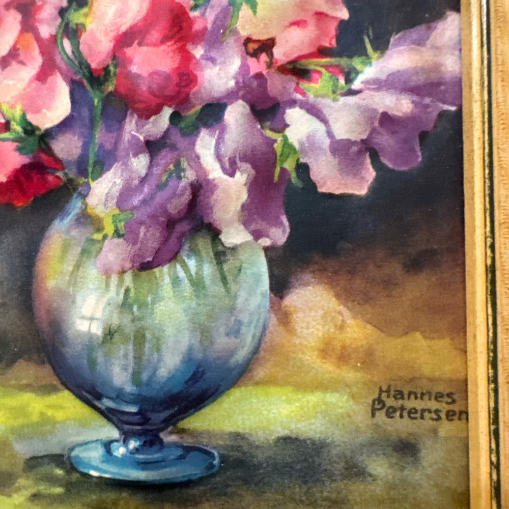 1 Vtg Atlas Embossed Framed Art Hannes Petersen 8x6 Flowers In A Vase - Picture 3 of 5